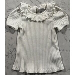 Max Studio Kids White Ribbed Ruffle Collar Puff Sleeve Blouse Size 24M